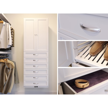 John Louis Home Solid Wood 12in. Deep 5 Drawer and Solid Wood  Door Storage Tower White JLH-412SH-W-SD